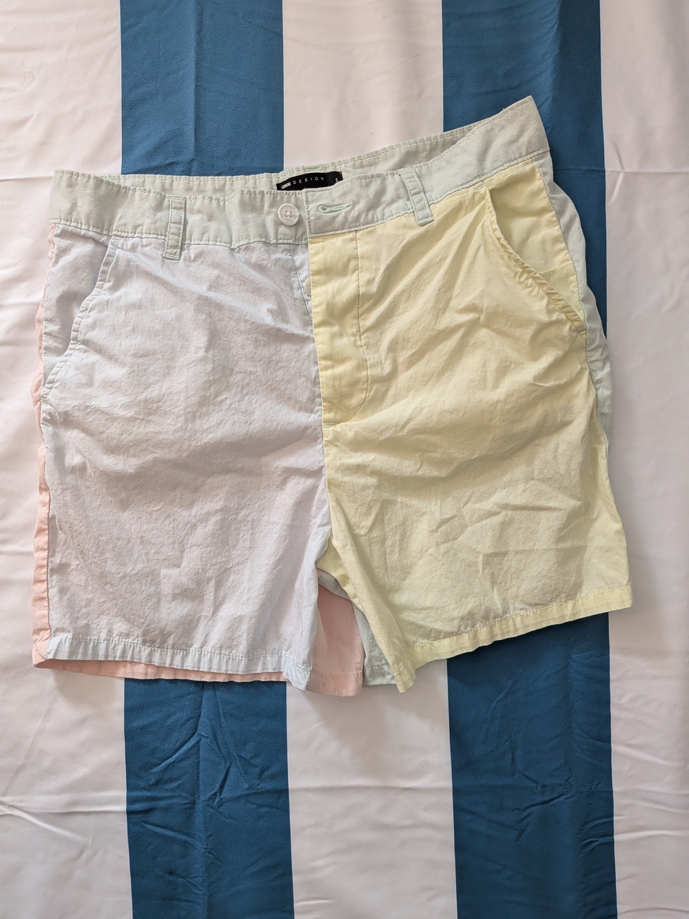 ASOS Pastel Colorblock Flat Front Shorts - White, Pale Yellow, Light Pink